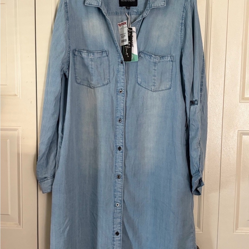 Velvet Heart NWT Denim
Chambray Western Cowgirl Shirt Dress Tencel Denim Soft
M
